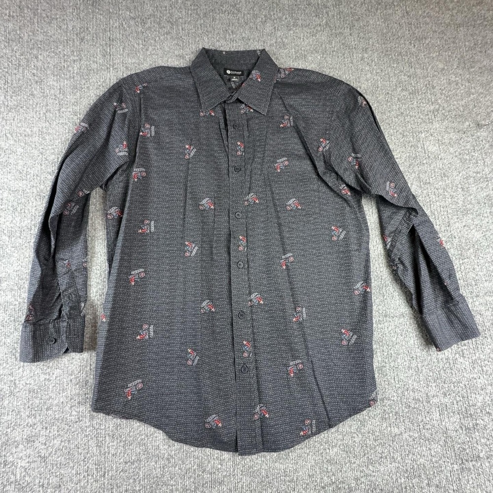 Haggar Shirt Mens Medium Gray Motorcycle Graphic Long Sleeve Button Up Cotton